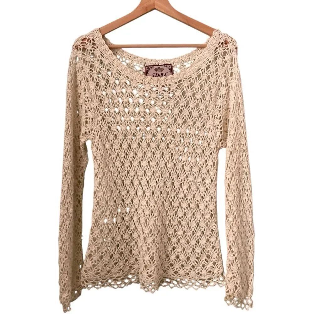 Tiara Knit Gypsy/Boho Lace Long Sleeve Top in Size Medium